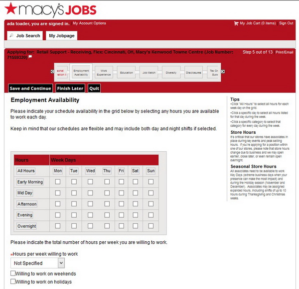 Macys job application questionnaire