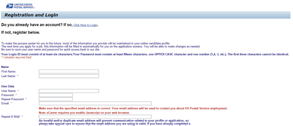 USPS Application Process on the Careers Page