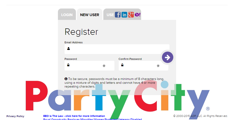 Party City Application Process Screenshot