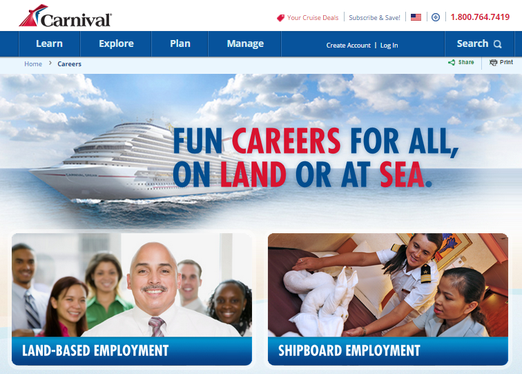 Carnival Careers Application and Careers 2