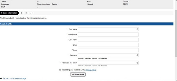 The first step of the online Rite Aid application form 