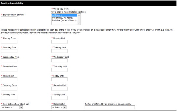 List your work preferences in this section of the Sephora application form. 
