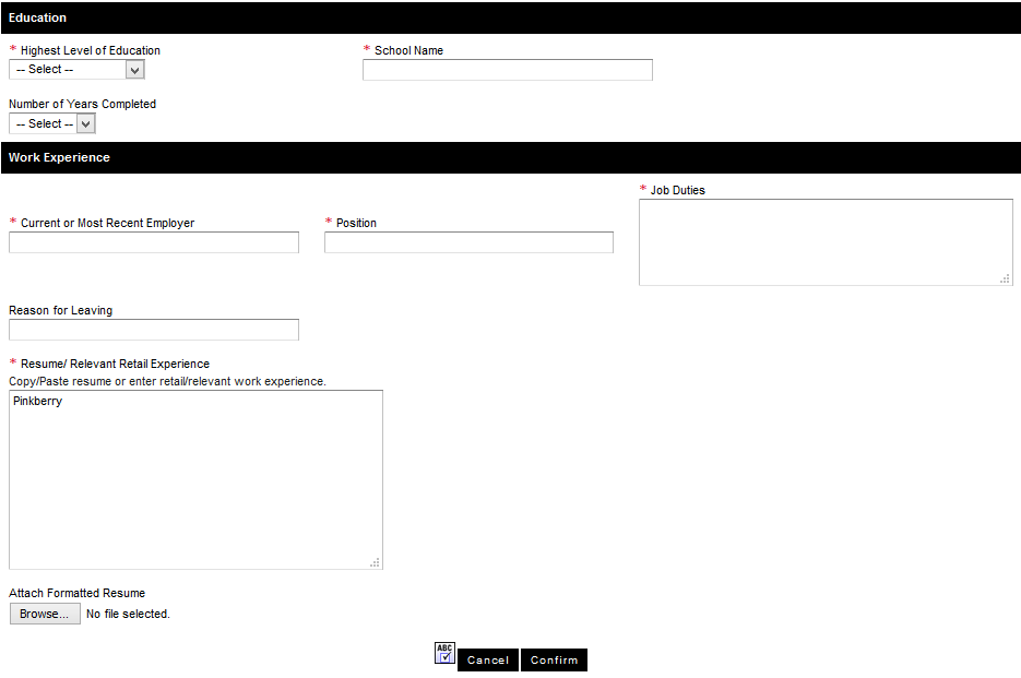 Provide details about your education and work experience for the Sephora application form. 
