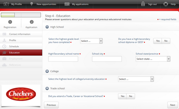 Include information about your education for this section of the Checkers application from. 