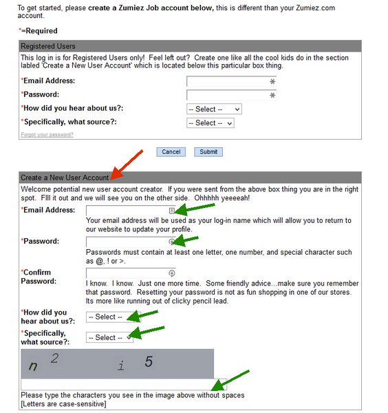 Screenshot of the Zumiez application process 3