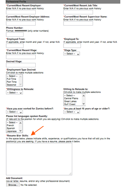 Screenshot of the Zumiez application process 5