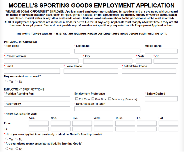 Screenshot of the Modells application process