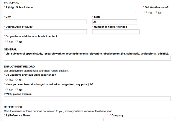 Screenshot of the Modells application process