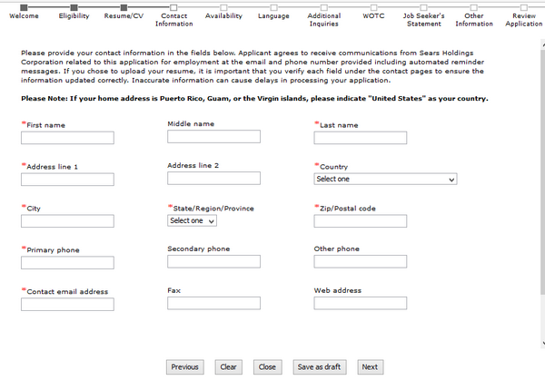 Screenshot of the Kmart application process