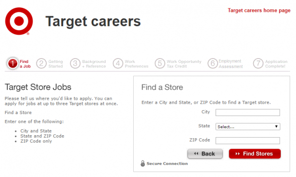 Screenshot of the Target Application process