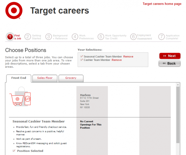 Screenshot of the Target Application process