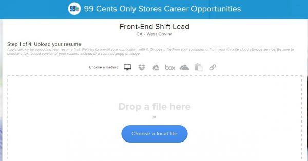 Screenshot of the 99 Cent Store Application process