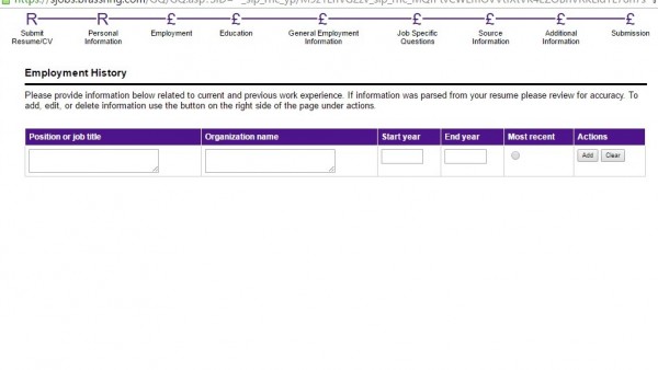 Screenshot of the Fedex application process