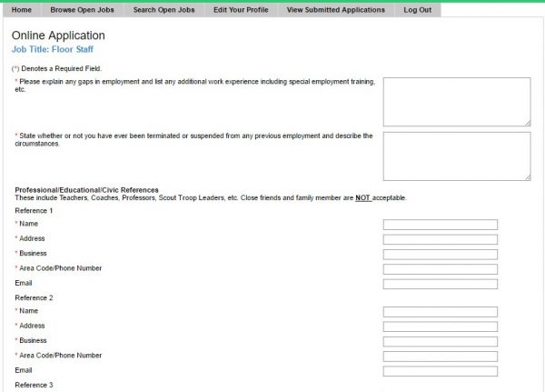 Screenshot of the Regal Cinemas application process