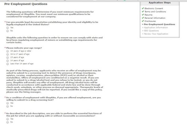 Screenshot of the Shoprite application portal