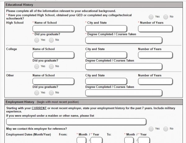 Screenshot of the Sonic Drive In application process