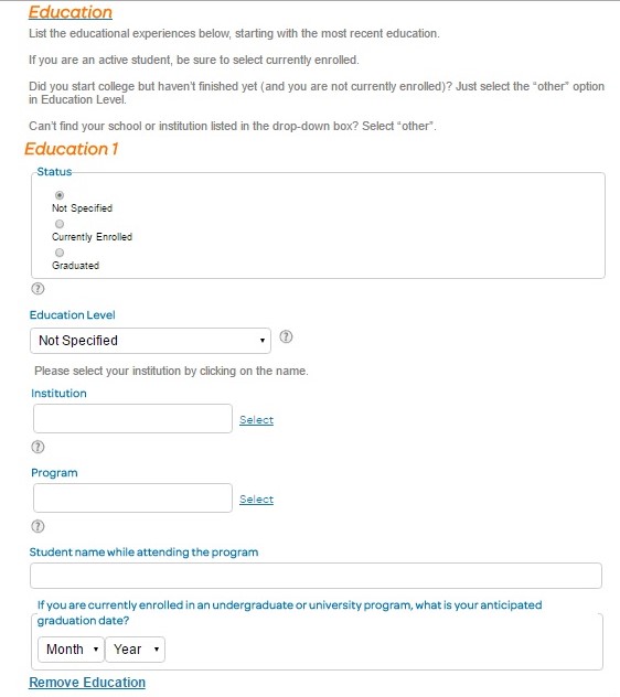 Screenshot of the AT&T application process