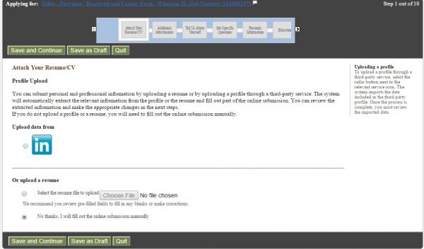 Screenshot of the JP Morgan Application Process