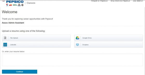 Screenshot of the Pepsi Application Process