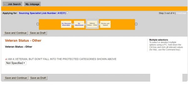 Screenshot of the Whirlpool application process