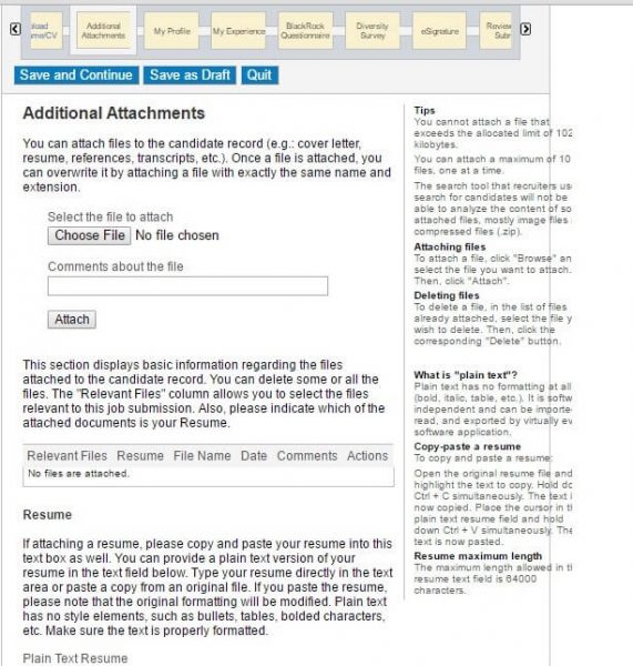 Screenshot of the Additional Attachments section of the BackRock application form