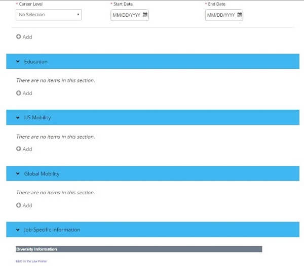 Screenshot of the mobility sections of the CenturyLink application form