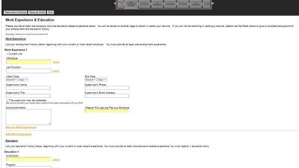 Screenshot of work experience section in the Nike application