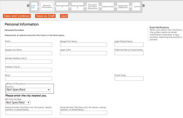Screenshot of the Personal Information section in the First Data application form
