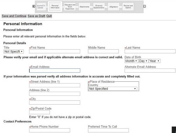 Screenshot of the Personal Information section in the Oracle application form