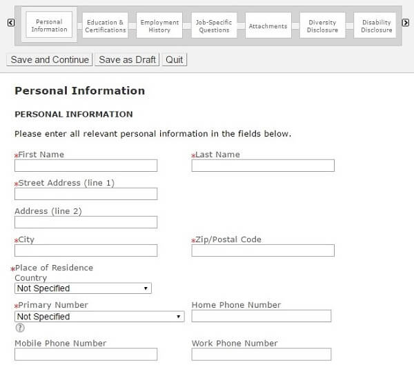 Screenshot of the Personal Information section in the Sherwin Williams application form