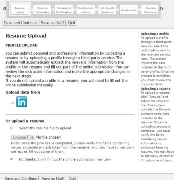 Screenshot of the Resume Upload section in the Sherwin Williams application form