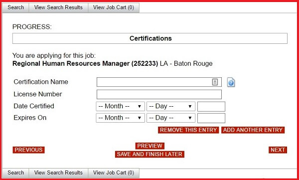 Screenshot of the Certification section of the Advance Auto Parts application form