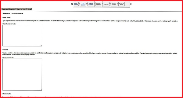 Screenshot of the Resume Attachments section of the Aflac application form