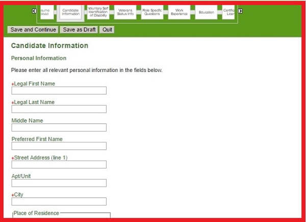 Screenshot of the Candidate Information section of the Humana careers form