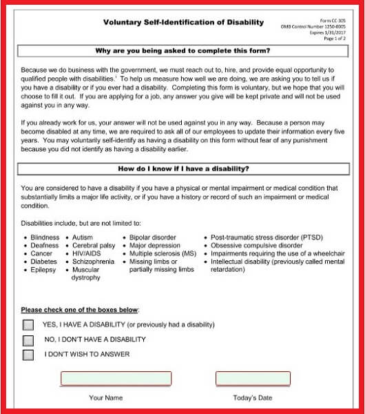Screenshot of the Disability Questionnaire of the Humana careers form
