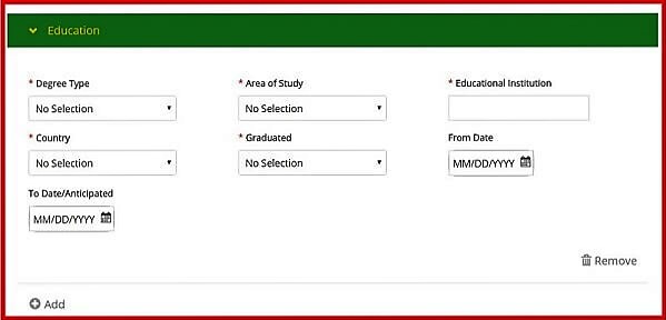 Screenshot of the John Deere Careers Portal - Education