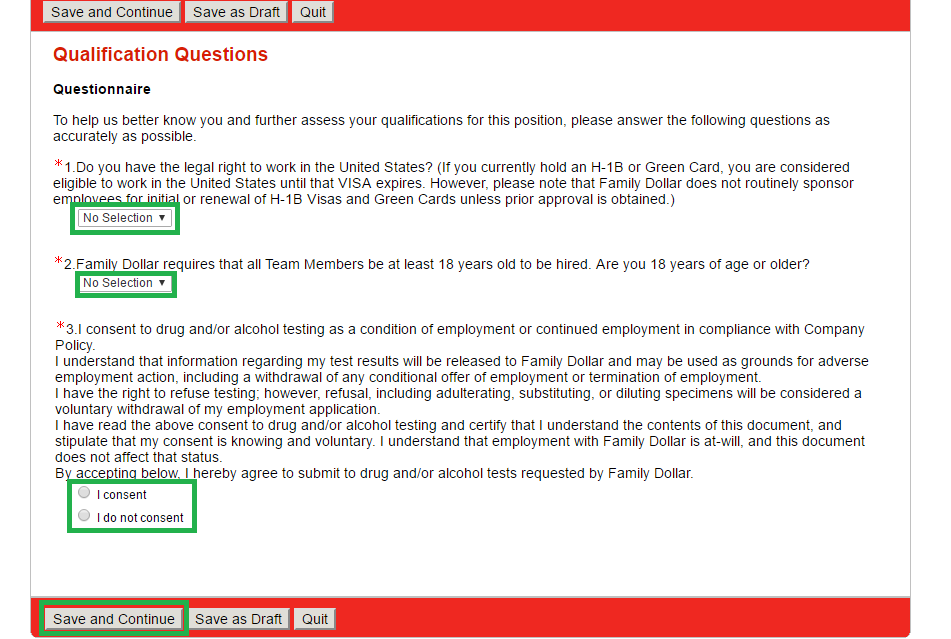 family dollar questionnaire screenshot
