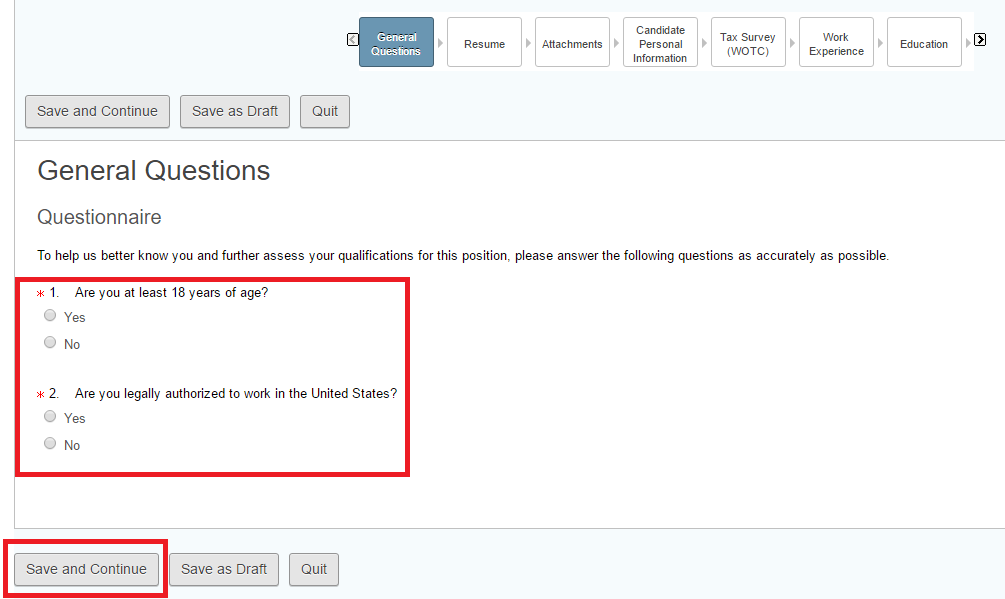 ross job application general questions screenshot