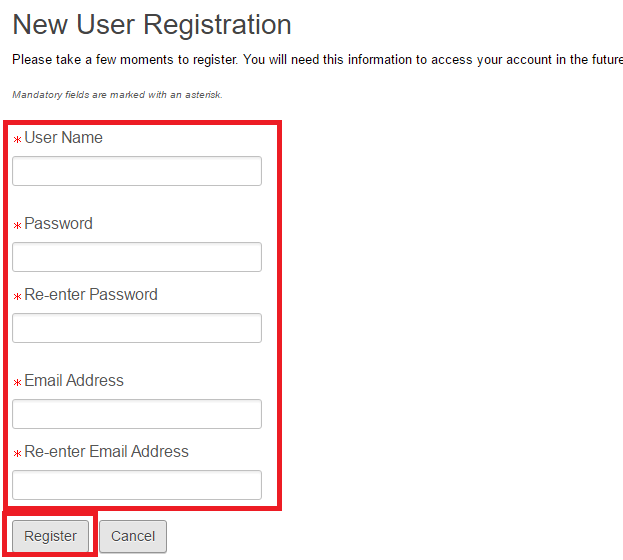 ross new user registration screenshot