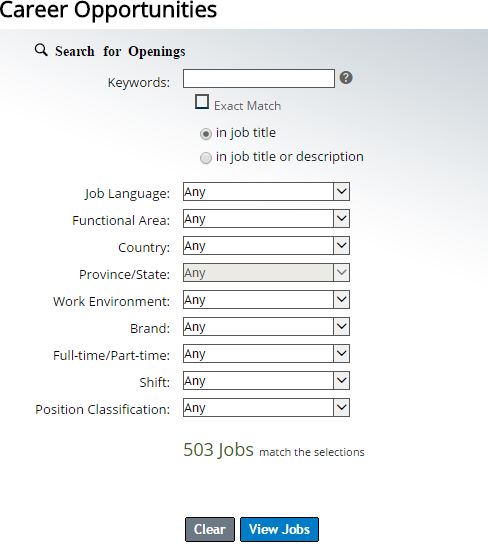 screenshot of the tj maxx job openings section