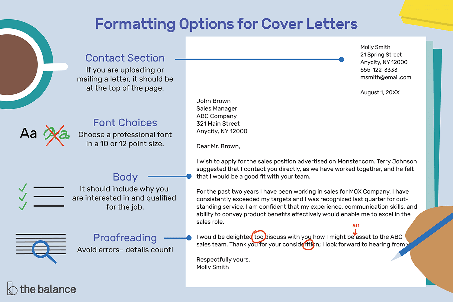 Formatting options for cover letter